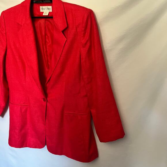 Vintage Hillary Charles 100% Silk Womens Blazer Jacket Red One Button Tweed USA - Picture 3 of 12